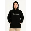 Kadın Kapüşonlu Kanguru Cepli Sweatshirt 3 İplik Pamuklu Baskılı Hoodie - Siyah