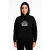 Kadın Oversize Kapüşonlu Cepli Baskılı 3 İplik Pamuklu Hoodie Sweatshirt - Siyah