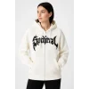 Kadın Kapüşonlu 3 İplik Pamuklu Önü Baskılı Fermuarlı Oversize Hoodie Sweatshirt - Beyaz