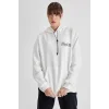Kadın Oversize Kapüşonlu Cepli TUPAC Baskılı 3 İplik Pamuklu Hoodie Sweatshirt - Beyaz