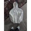 Kadın Kapüşonlu Kanguru Cepli 3 İplik Pamuklu Oversize Hoodie Sweatshirt - Beyaz