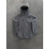 Kadın Kapüşonlu Kanguru Cepli 3 İplik Pamuklu Oversize Hoodie Sweatshirt -  Boyalı Gri