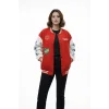 Kadın 3 İplik Pamuklu Çıtçıtlı. Baskılı Oversize Kalıp Kolej Ceket - Kırmızı