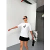 KADIN Baskılı T-Shirt Kısa Kol Bisiklet Yaka Regular Fit Yazlık Tişört - Beyaz