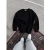 Kadın Bisiklet Yaka 3 İplik Pamuklu Basic SweatShirt - Siyah
