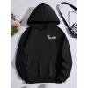 Kadın Oversize Kapüşonlu Kanguru Cepli Baskılı 3 İplik Pamuklu Sweatshirt Hoodie -   Siyah