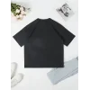 Kadın T-Shirt Ördek Baskılı Bisiklet Yakalı Kısa kol Tişört - Siyah