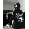 Kadın Tişört Örümcek Baskılı Bisiklet Yaka T-shirt - Siyah