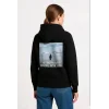 Kadın 3 İplik Pamuklu Kapüşonlu Hoodie Sweatshirt Survivor Penguen Baskılı - Siyah