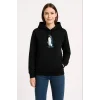 Kadın 3 İplik Pamuklu Kapüşonlu Hoodie Sweatshirt Survivor Penguen Baskılı - Siyah