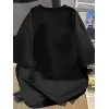 Kadın Kısa Kol Yazlık Tişört Bisiklet Yaka Baskılı Oversize T-Shirt - Siyah
