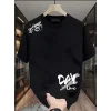 Kadın Kısa Kol Yazlık Tişört Bisiklet Yaka Baskılı Oversize T-Shirt - Siyah