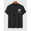 Erkek Kısa Kol Yazlık Tişört Bisiklet Yaka Palmiye Baskılı T-Shirt - Siyah