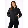 Kadın Premium Bomber Ceket Çıtçıt Kapamalı, Ribana Manşetli, Astarlı, Regular Fit Mont - Siyah