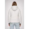 KADIN Şişme Kapüşonlu Fermuarlı Mont Su İtici Kapitone Cepli Ceket - Krem