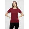 Kadın T-Shirt Bisiklet Yaka Slim Fit Likralı Tişört Günlük Basic Body - Bordo