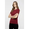 Kadın T-Shirt Bisiklet Yaka Slim Fit Likralı Tişört Günlük Basic Body - Bordo