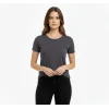 Kadın T-Shirt Bisiklet Yaka Slim Fit Likralı Tişört Günlük Basic Body - Füme