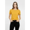 Kadın T-Shirt Bisiklet Yaka Slim Fit Likralı Tişört Günlük Basic Body - Sarı