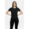 Kadın T-Shirt Bisiklet Yaka Slim Fit Likralı Tişört Günlük Basic Body - Siyah