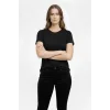 Kadın T-Shirt Bisiklet Yaka Slim Fit Likralı Tişört Yazlık Basic Body - Siyah