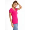 Kadın T-Shirt V Yaka Slim Fit Likralı Tişört Günlük Basic Body - Pembe