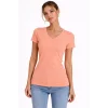 Kadın T-Shirt V Yaka Slim Fit Likralı Tişört Günlük Basic Body - Toz Pembe