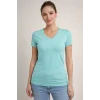 Kadın T-Shirt V Yaka Slim Fit Likralı Tişört Günlük Basic Body - Turkuvaz