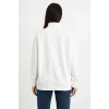Kadın 3 İplik Pamuklu Dık Yaka Yarım Fermuarlı SweatShirt - Beyaz