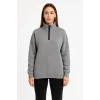 Kadın 3 İplik Pamuklu Dık Yaka Yarım Fermuarlı SweatShirt - Gri