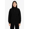 Kadın 3 İplik Pamuklu Dık Yaka Yarım Fermuarlı SweatShirt - Siyah