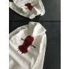 Kadın Kapüşonlu Kanguru Cepli Sweatshirt 3 İplik Pamuklu Baskılı Hoodie - Beyaz