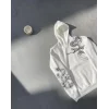 Kadın Oversize Kapüşonlu Kanguru Cepli Baskılı 3 İplik Pamuklu Sweatshirt Hoodie -   Beyaz