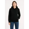 Kadın 3 İplik Pamuklu Kapüşonlu Kanguru Cepli Sweatshirt hoodie - Siyah