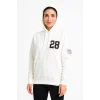 Kadın Kapüşonlu Kanguru Cepli Sweatshirt 3 İplik Pamuklu Baskılı Hoodie - Beyaz