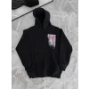 Kadın Kapüşonlu Kanguru Cepli Sweatshirt 3 İplik Pamuklu Baskılı Hoodie - Siyah