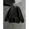 Kadın 3 iplik Kışlık pamuklu Bisiklet Yaka Oversize Baskılı SweatShirt - Siyah