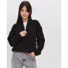 Kadın 3 İplik Pamuklu Oversize Yarım Fermuarlı Yakalı Basic Sweatshirt - Siyah