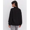 Kadın 3 İplik Pamuklu Oversize Yarım Fermuarlı Yakalı Basic Sweatshirt - Siyah