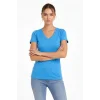 Kadın T-Shirt V Yaka Slim Fit Likralı Tişört Yazlık Basic Body - Açık Mavi