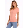 Kadın T-Shirt V Yaka Slim Fit Likralı Tişört Yazlık Basic Body - Toz Pembe