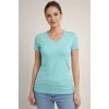 Kadın T-Shirt V Yaka Slim Fit Likralı Tişört Yazlık Basic Body - Turkuvaz