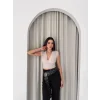 Kadın Vatkalı Kolsuz V Yaka Drapeli Crop Bluz Likralı Fit - Boyalı Gri