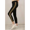 Kadın Yanı Sarı Şeritli Tayt - Siyah