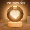 Kalpli Işıklı Cam Küre Ahşap Standlı Dekoratif Gece Lambası