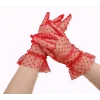 Kısa Boy Güpürlü Kırmızı Puantiyeli Tül Eldiven Kırmızı Renk