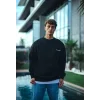 Erkek 3 iplik Pamuklu Bisiklet Yaka Oversize Baskılı SweatShirt - Siyah