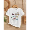 Kız Çocuk Bisiklet Yaka Baskılı T-Shirt - Beyaz