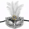 Lüks Gümüş Tüylü Taşlı Balo Maskesi