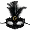 Lüks Siyah Tüylü Taşlı Balo Maskesi